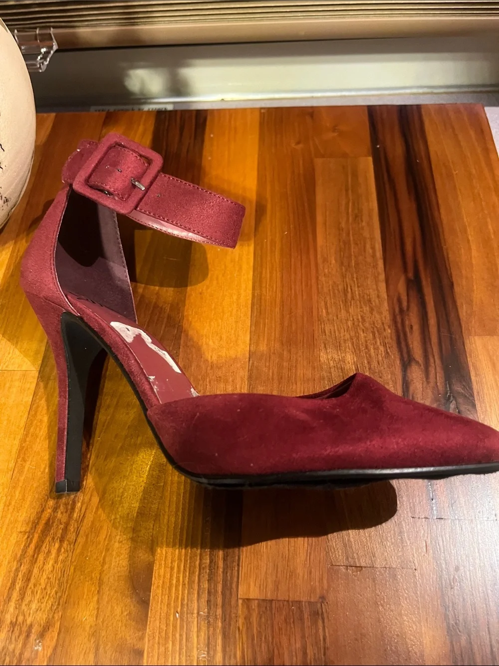 Burgundy Women's Burgundy Pointed-Toe Ankle-Strap Heels
